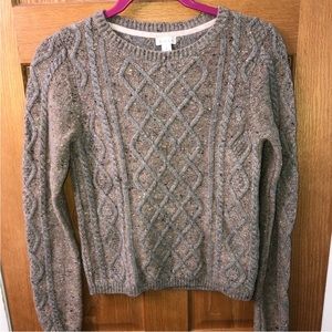 hinge Gray with Multi Color Yarn Lambs’ Wool Cable Knit Sweater Size Small